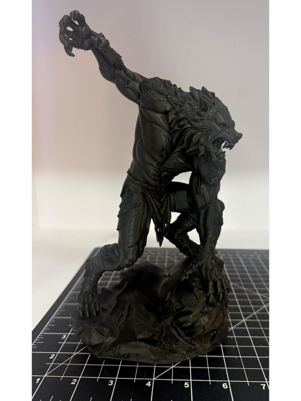 3D Printed Werewolf Statue - PLA - 8 in - Horror - Black - Detailed